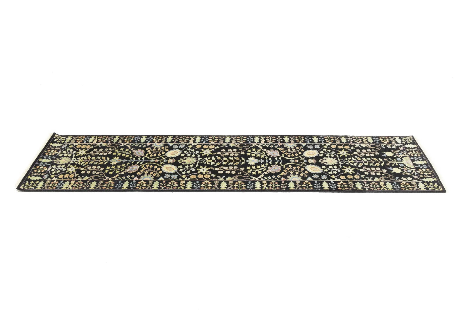 Black Floral 2'5X10'2 Osh Chobi Oriental Runner Rug - 7