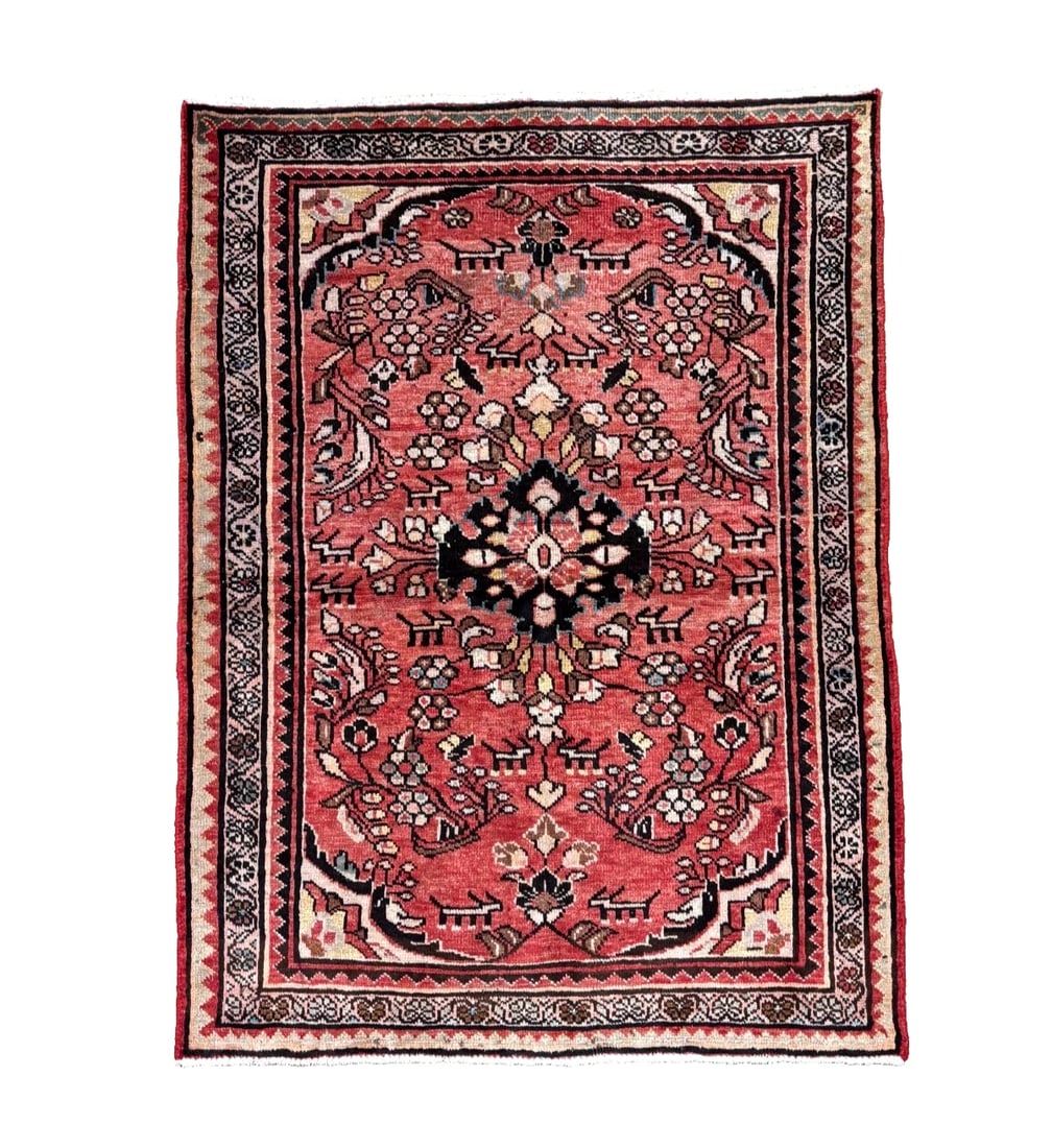 Persian Lilihan Hand-Knotted Wool Rug, Red Tribal, 3'6" x 4'10" - 2