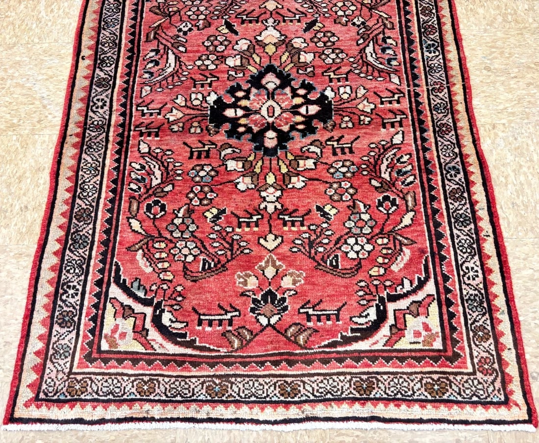 Persian Lilihan Hand-Knotted Wool Rug, Red Tribal, 3'6" x 4'10" - 3