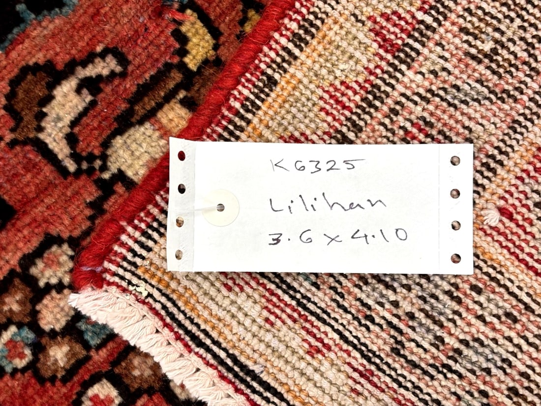 Persian Lilihan Hand-Knotted Wool Rug, Red Tribal, 3'6" x 4'10" - 9
