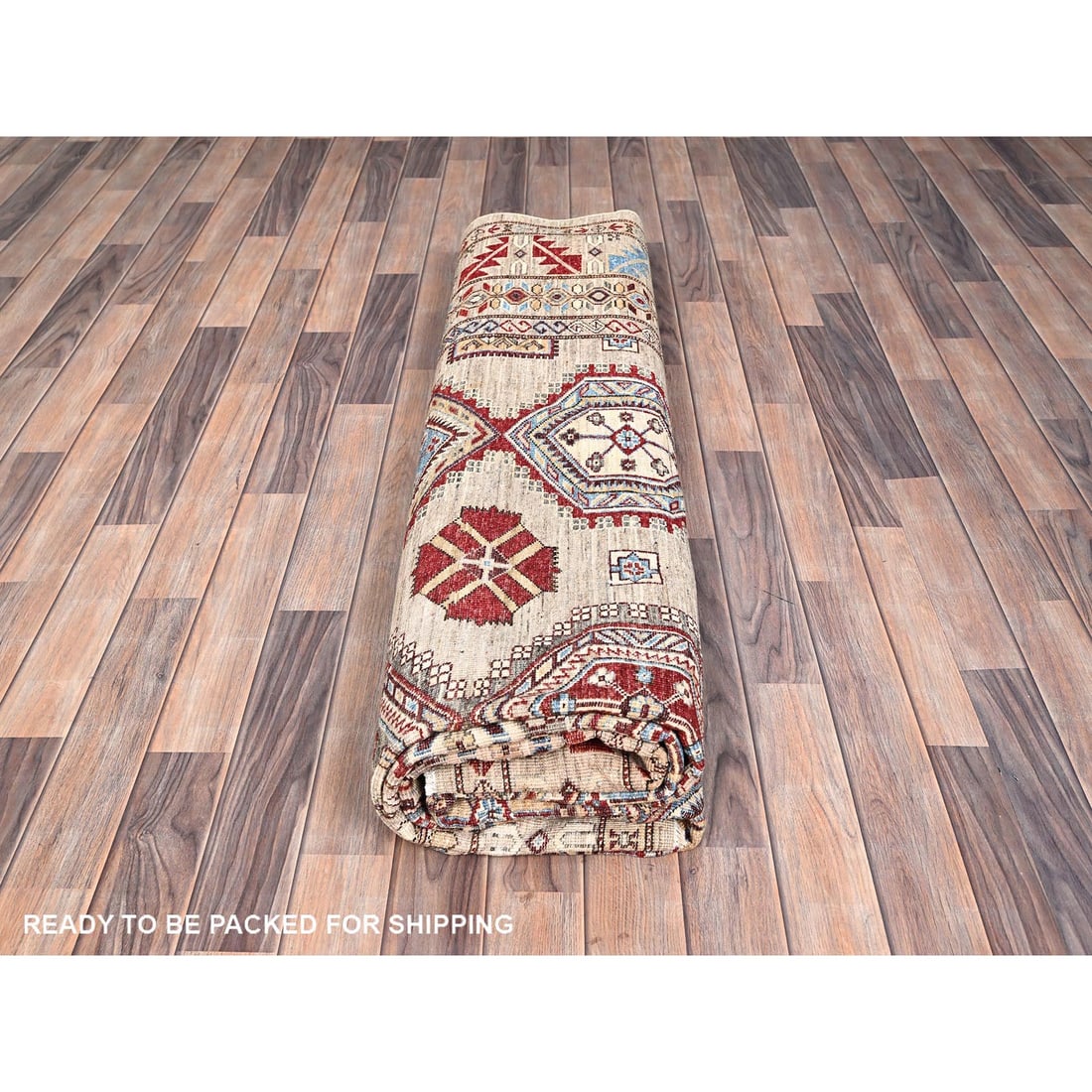 Irish Cream Brown Afghan Super Kazak Wool Hand Knotted Oriental Rug - 9