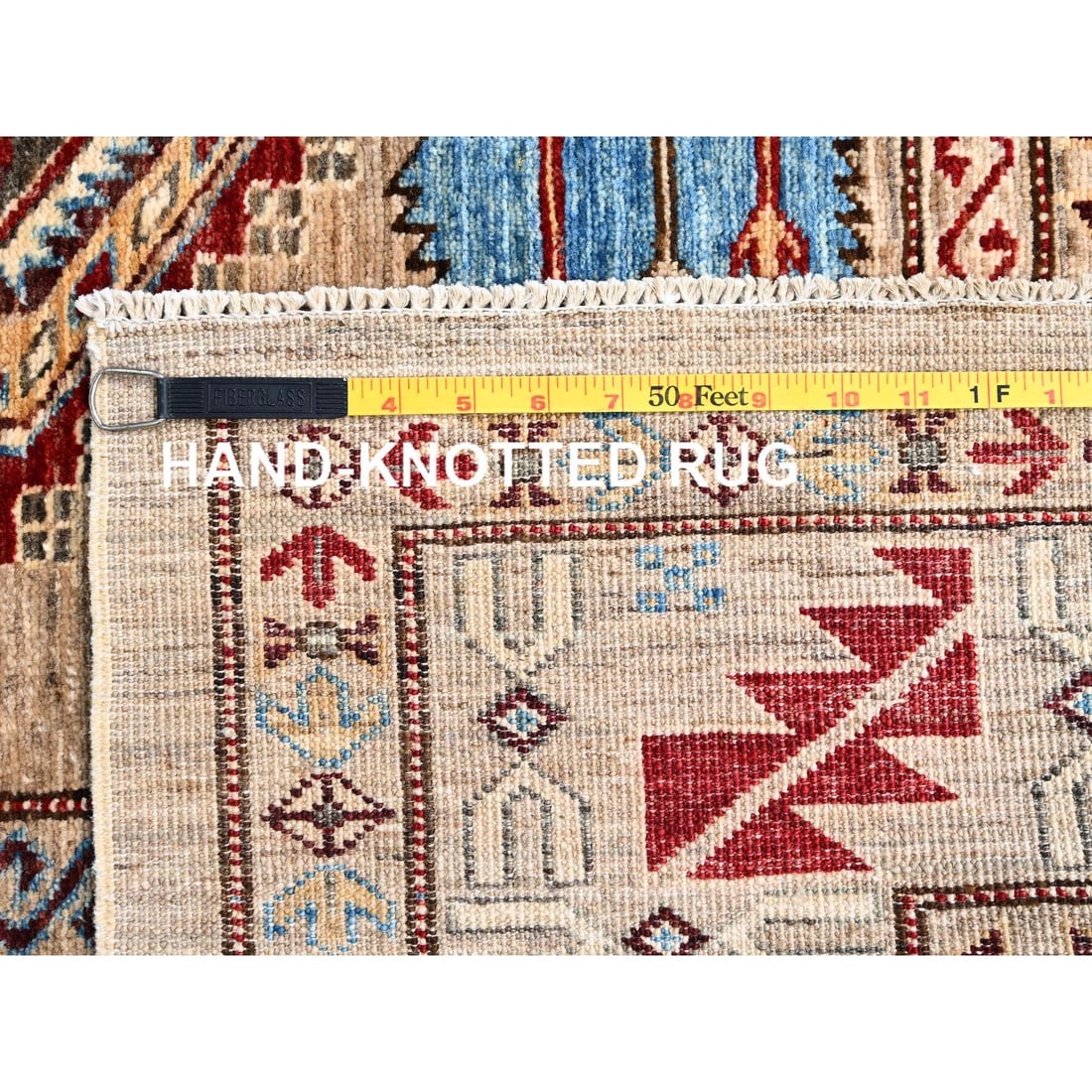 Irish Cream Brown Afghan Super Kazak Wool Hand Knotted Oriental Rug - 11