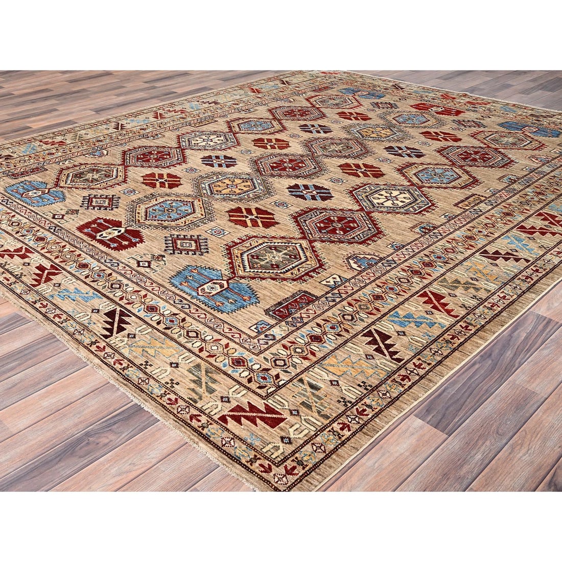 Irish Cream Brown Afghan Super Kazak Wool Hand Knotted Oriental Rug - 3