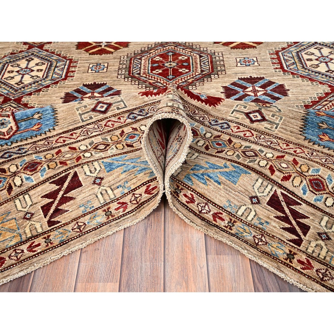 Irish Cream Brown Afghan Super Kazak Wool Hand Knotted Oriental Rug - 5