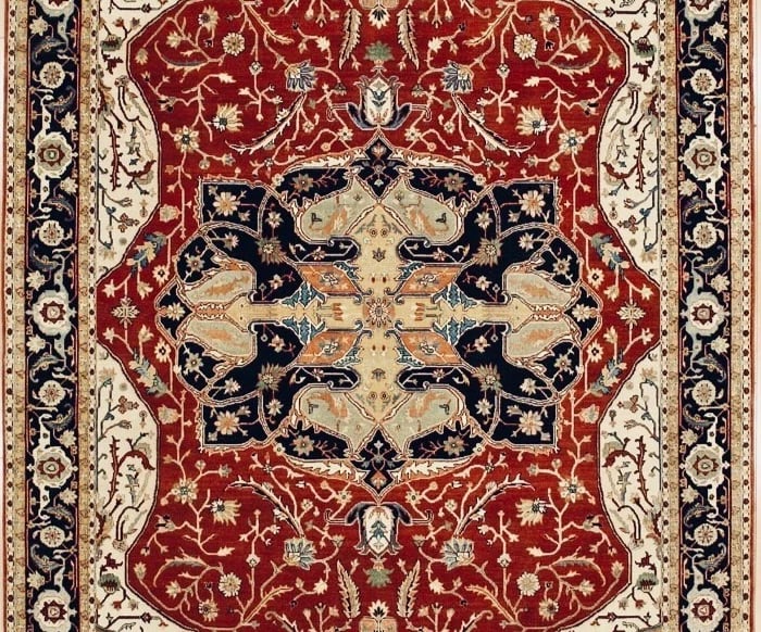 Hand Knotted Heriz Red Blue Wool Geometric Oriental Area Rug 8'2" x 12'7" - 3