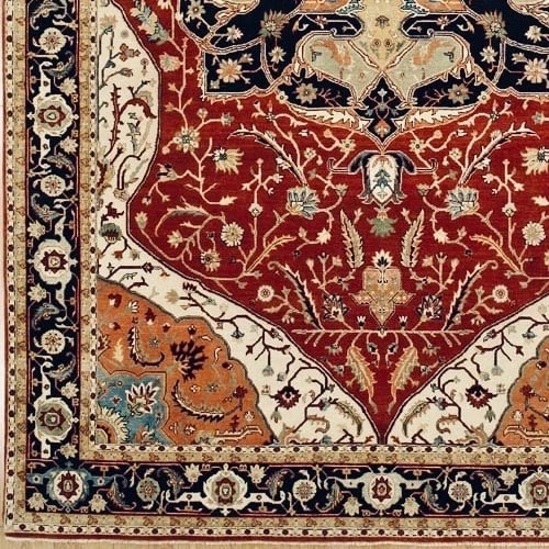 Hand Knotted Heriz Red Blue Wool Geometric Oriental Area Rug 8'2" x 12'7" - 5