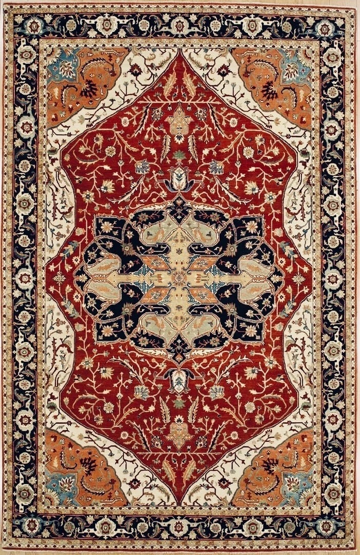 Hand Knotted Heriz Red Blue Wool Geometric Oriental Area Rug 8'2" x 12'7" - 6