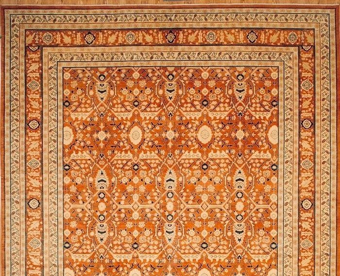 Hand Knotted Indo-Tabriz Geometric Rust Oriental Rug Wool Carpet 10'1" x 14'4" - 4