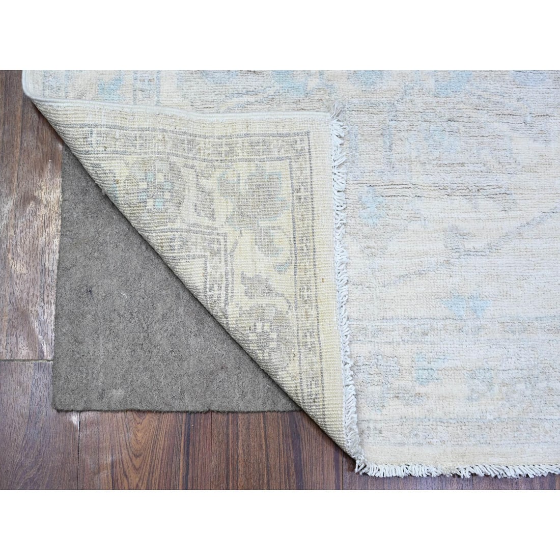 Stone White Wool White Wash Peshawar Hand Knotted Runner Rug - 2