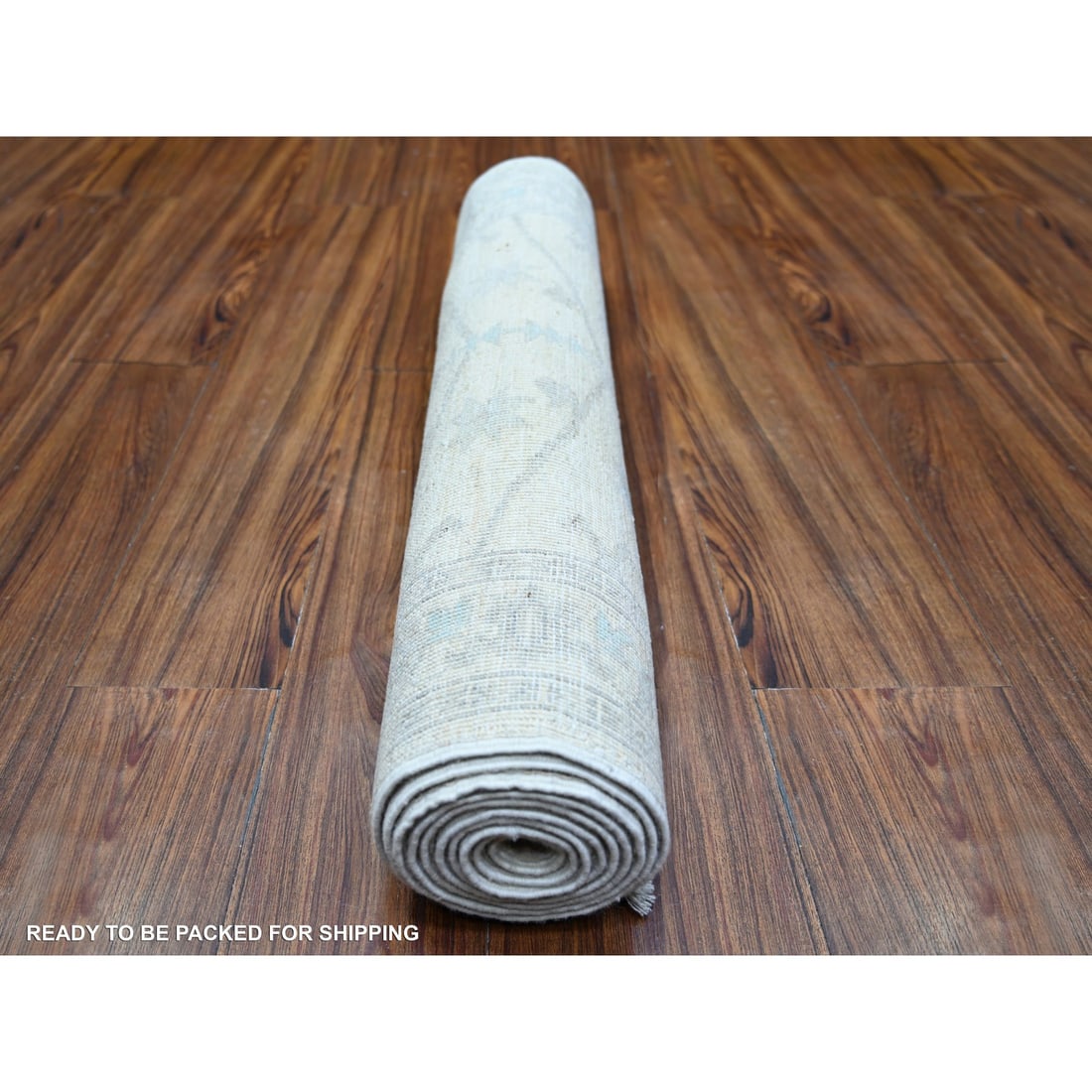 Stone White Wool White Wash Peshawar Hand Knotted Runner Rug - 4