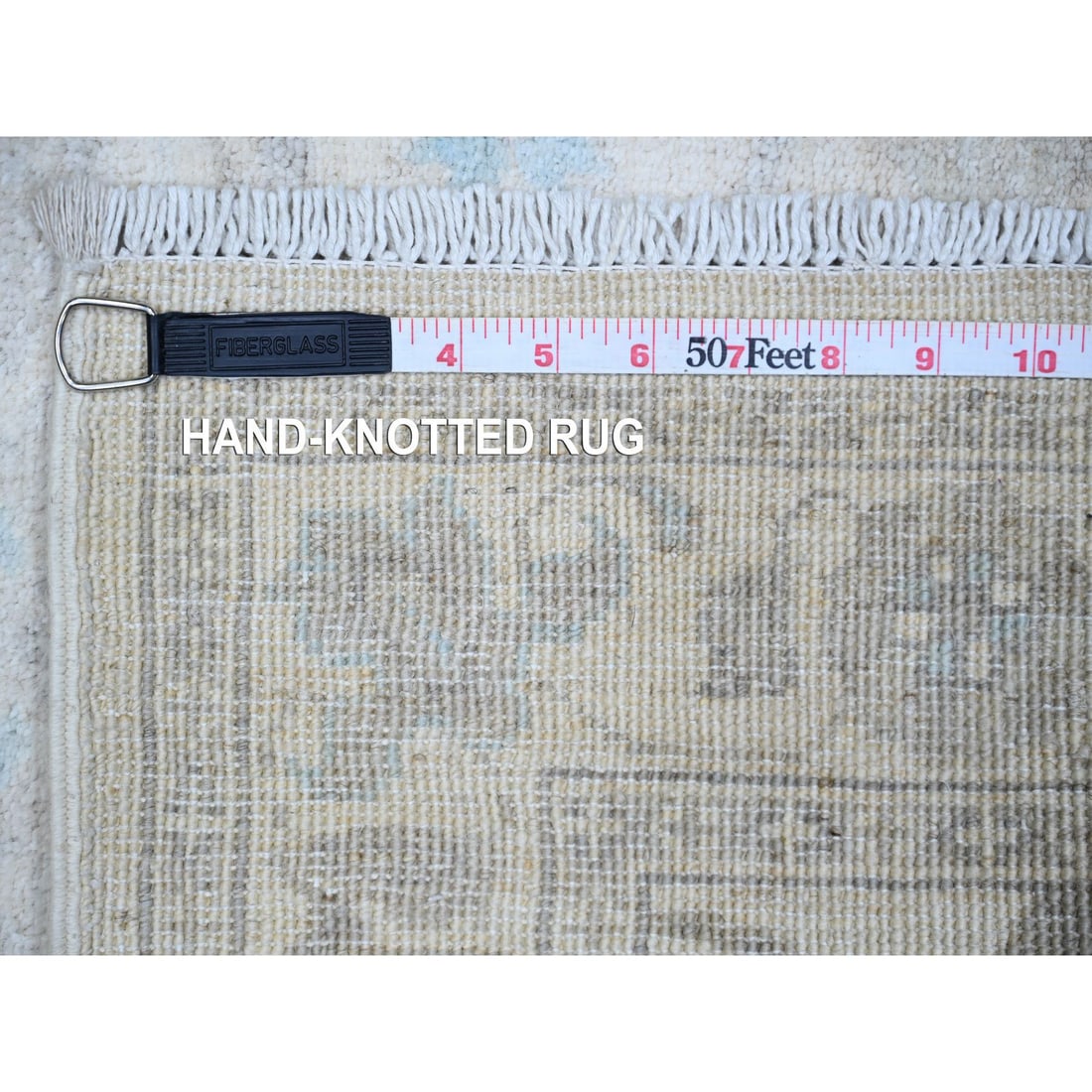 Stone White Wool White Wash Peshawar Hand Knotted Runner Rug - 6