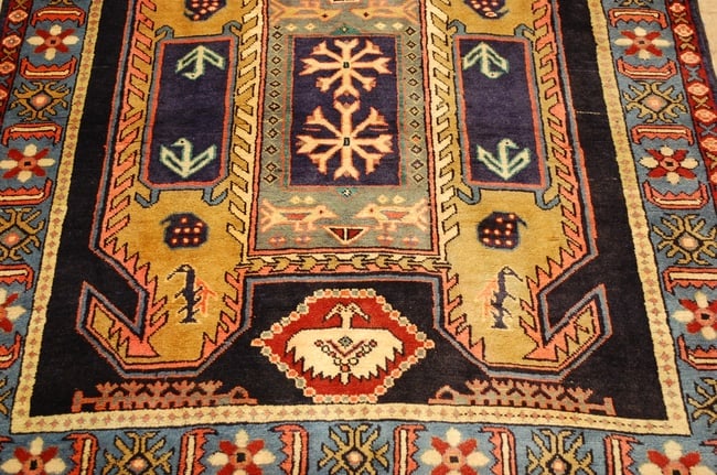 OLD,ANTIQUE CAUCASIAN LANKORAN KAZAK DESIGN CAUCASIAN RUG 4' 1" x 11' KORK WOOL - 12