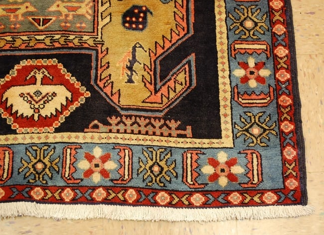 OLD,ANTIQUE CAUCASIAN LANKORAN KAZAK DESIGN CAUCASIAN RUG 4' 1" x 11' KORK WOOL - 2