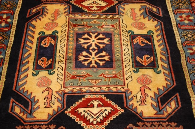 OLD,ANTIQUE CAUCASIAN LANKORAN KAZAK DESIGN CAUCASIAN RUG 4' 1" x 11' KORK WOOL - 7