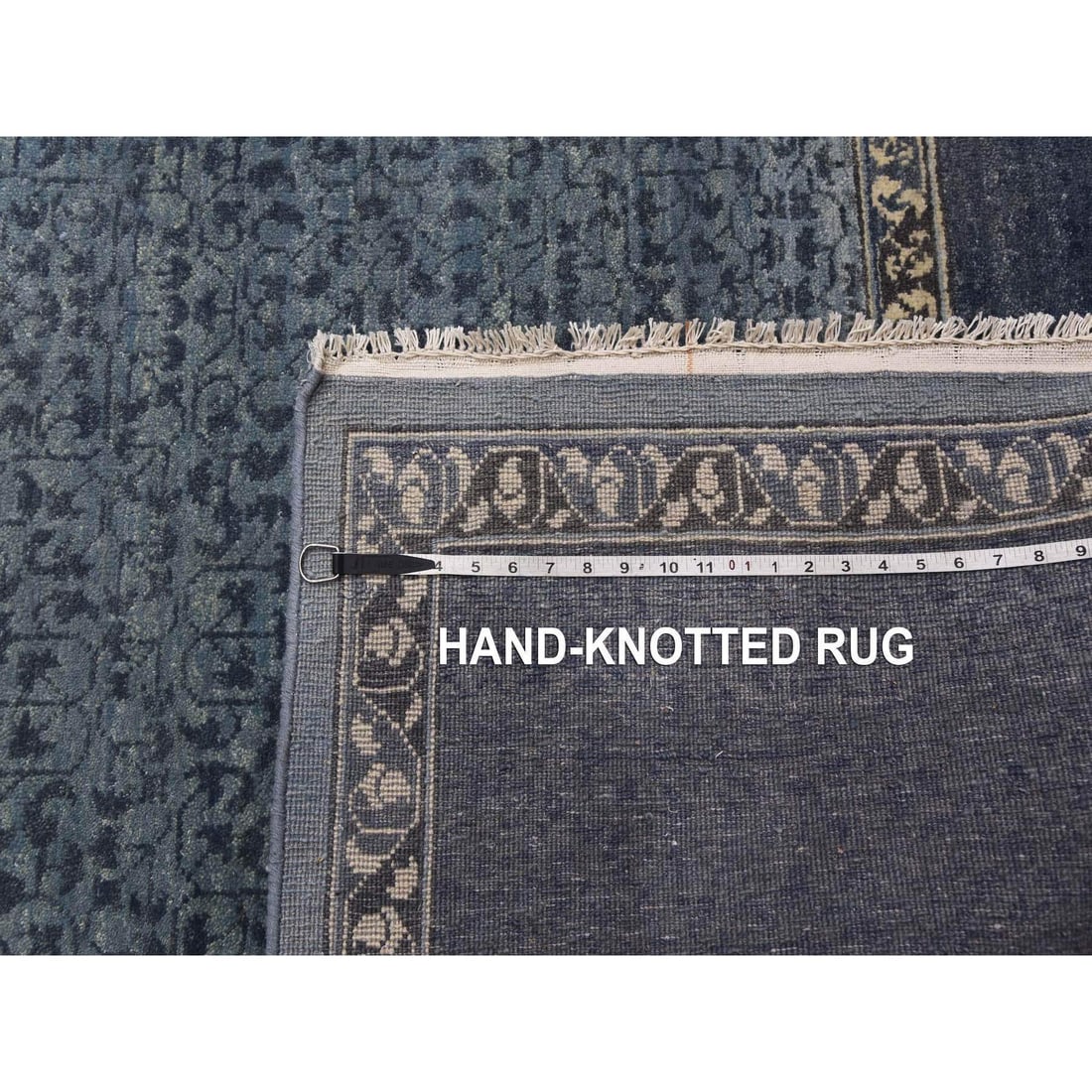 Blue, Hand Knotted Modern Design, Pure Wool Oversized Oriental Rug - 12