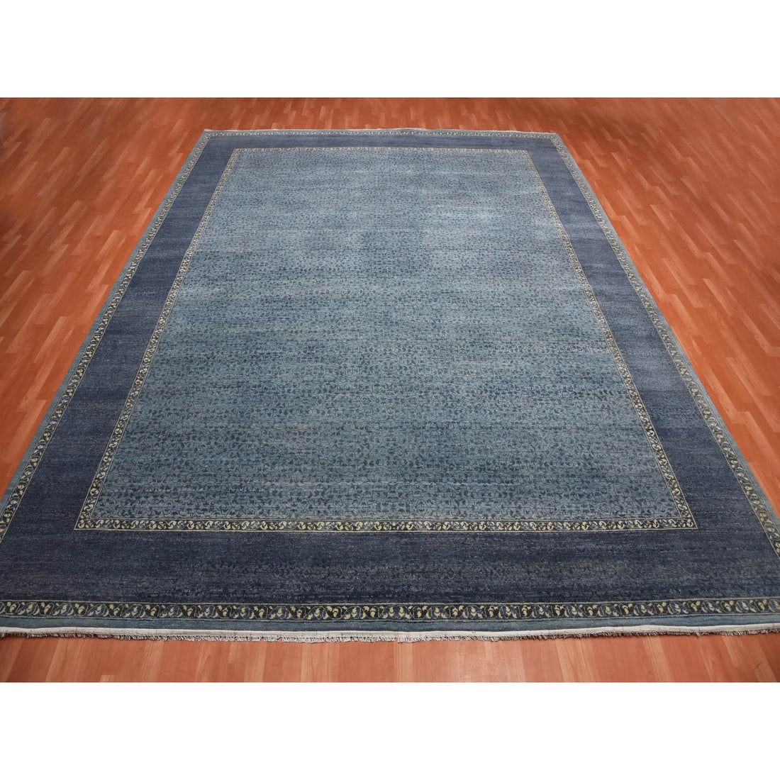 Blue, Hand Knotted Modern Design, Pure Wool Oversized Oriental Rug - 3