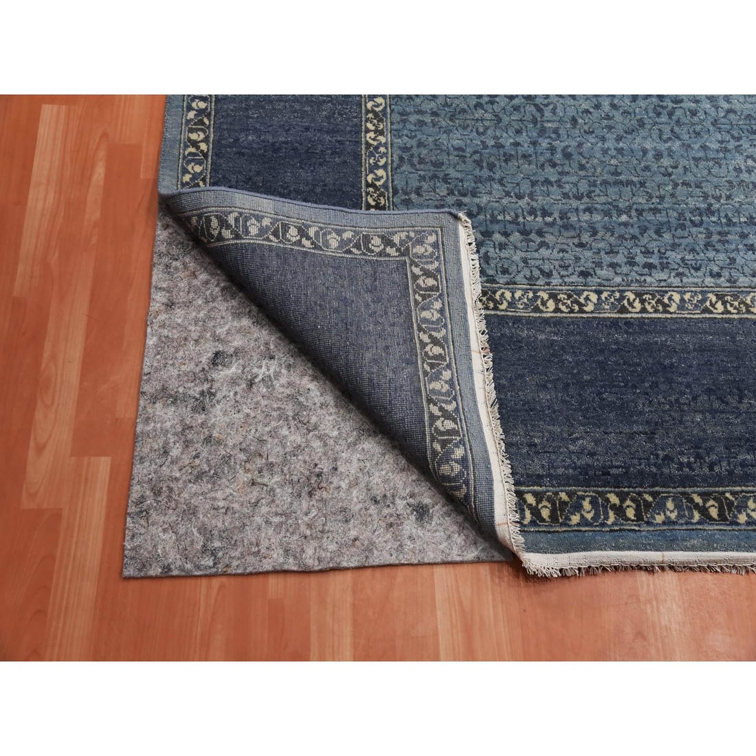 Blue, Hand Knotted Modern Design, Pure Wool Oversized Oriental Rug - 5