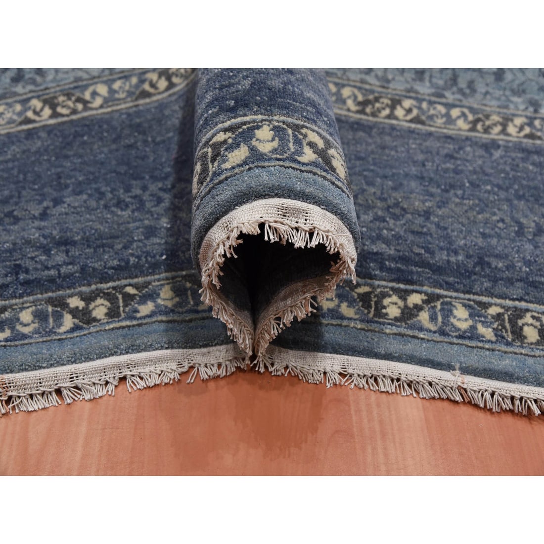 Blue, Hand Knotted Modern Design, Pure Wool Oversized Oriental Rug - 6
