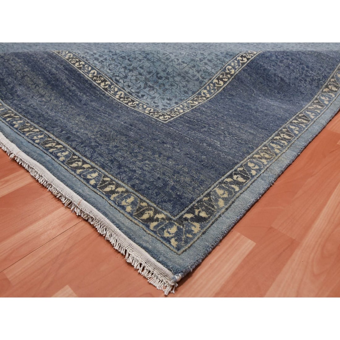 Blue, Hand Knotted Modern Design, Pure Wool Oversized Oriental Rug - 7