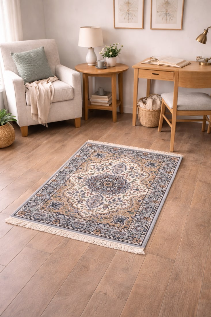 Cream Floral Kirman 3X4 Oriental Rug - 2