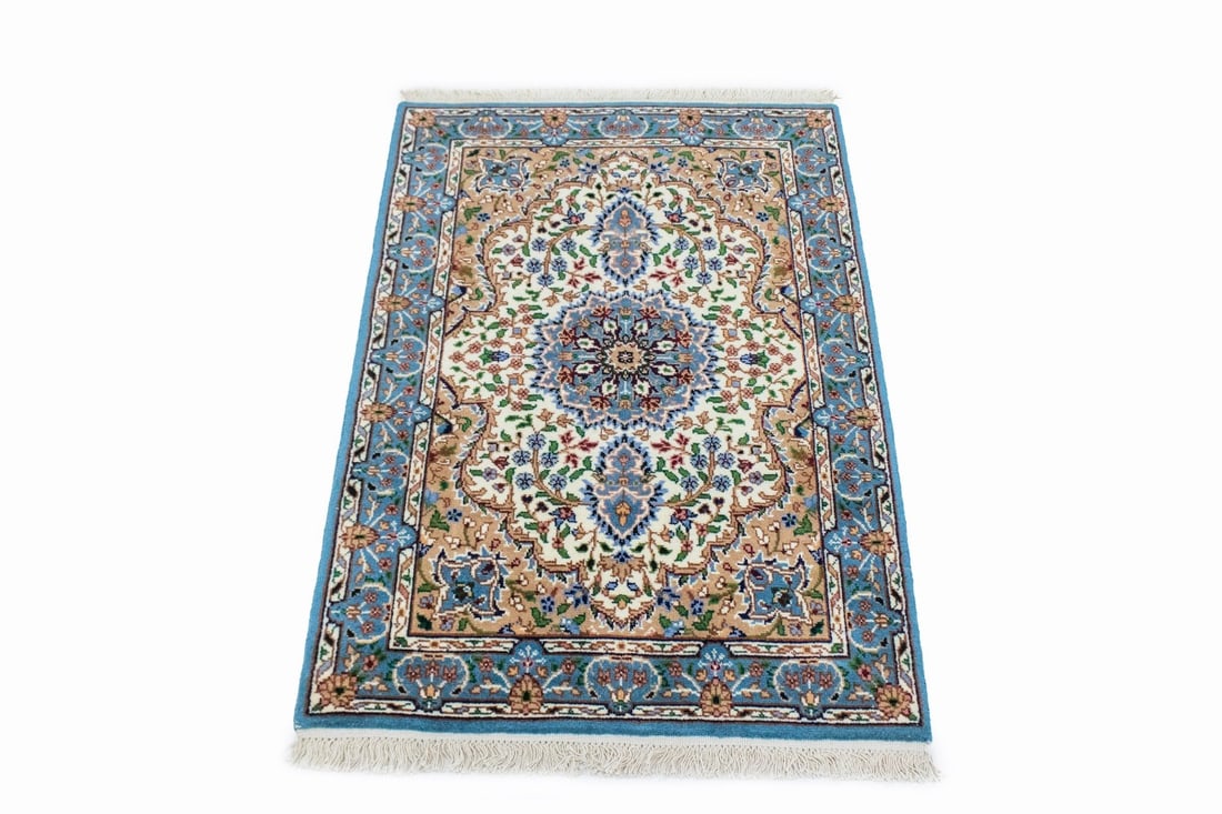 Cream Floral Kirman 3X4 Oriental Rug - 3