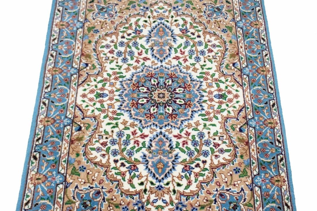 Cream Floral Kirman 3X4 Oriental Rug - 4
