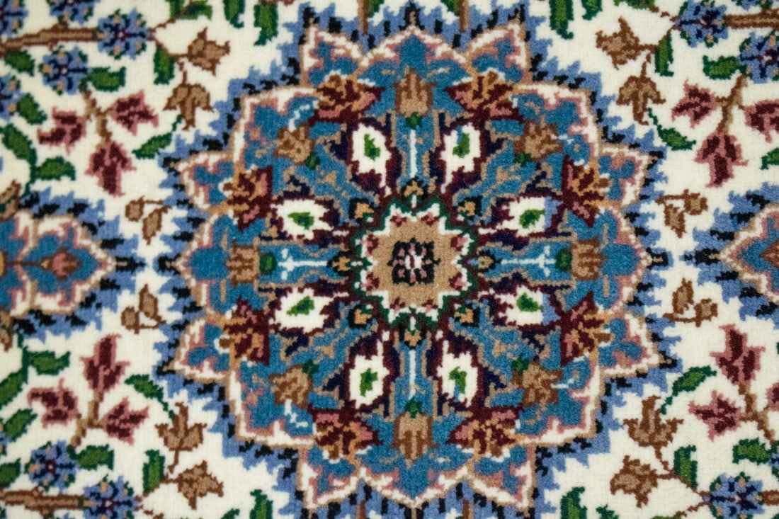Cream Floral Kirman 3X4 Oriental Rug - 6
