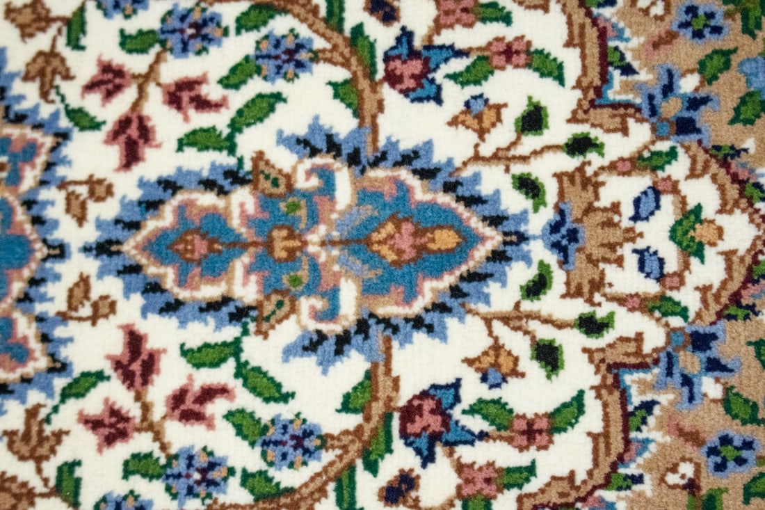 Cream Floral Kirman 3X4 Oriental Rug - 7
