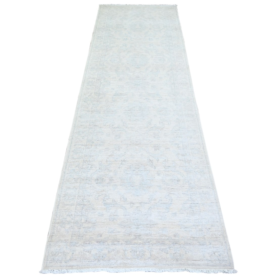Feather White White Wash Peshawar Wool Hand Knotted Runner Rug: Title: Feather White White Wash Peshawar Wool Hand Knotted Runner Rug Description:This is a truly genuine one-of-a-kind. It has been Knotted for months and months in the centuries-old weaving craftsma