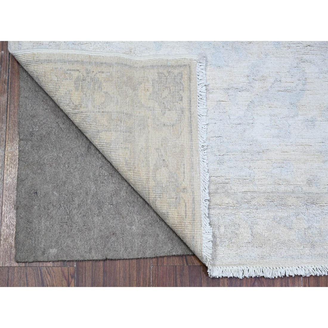 Feather White White Wash Peshawar Wool Hand Knotted Runner Rug - 2