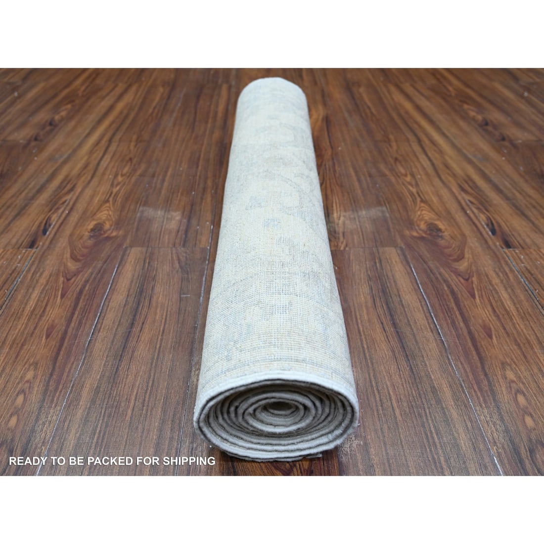 Feather White White Wash Peshawar Wool Hand Knotted Runner Rug - 4
