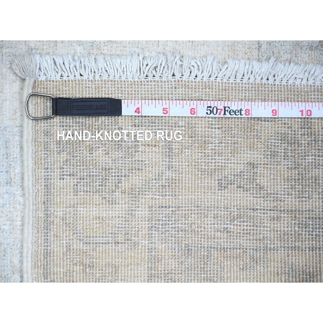 Feather White White Wash Peshawar Wool Hand Knotted Runner Rug - 6