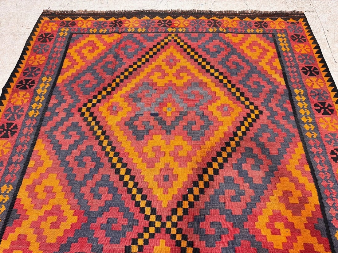 Hand-Knotted Maymana Kilim Tribal Flatweave Wool Oriental Rug 6'8" x 10'1" - 12