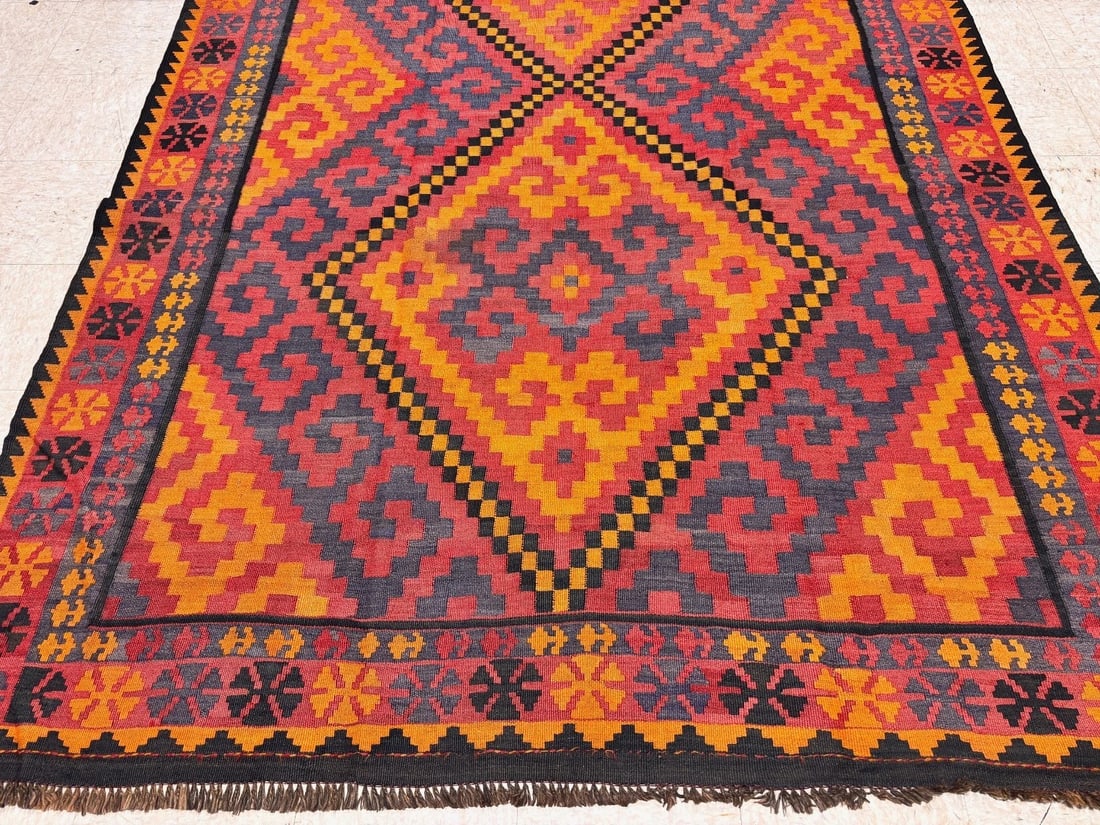 Hand-Knotted Maymana Kilim Tribal Flatweave Wool Oriental Rug 6'8" x 10'1" - 3