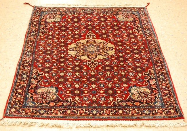 Persian BIJAR RUG 3'10" x5': Title: Persian BIJAR RUG 3'10" x5' Description:OLD,ANTIQUE HIGHLY DETAILED HERATI (FISH) DESIGN HIGH KPSI_KORK WOOL Persian BIJAR ORIENTAL RUG.........Red field.........TRULY A GORGEOUS EXAMPLE OF