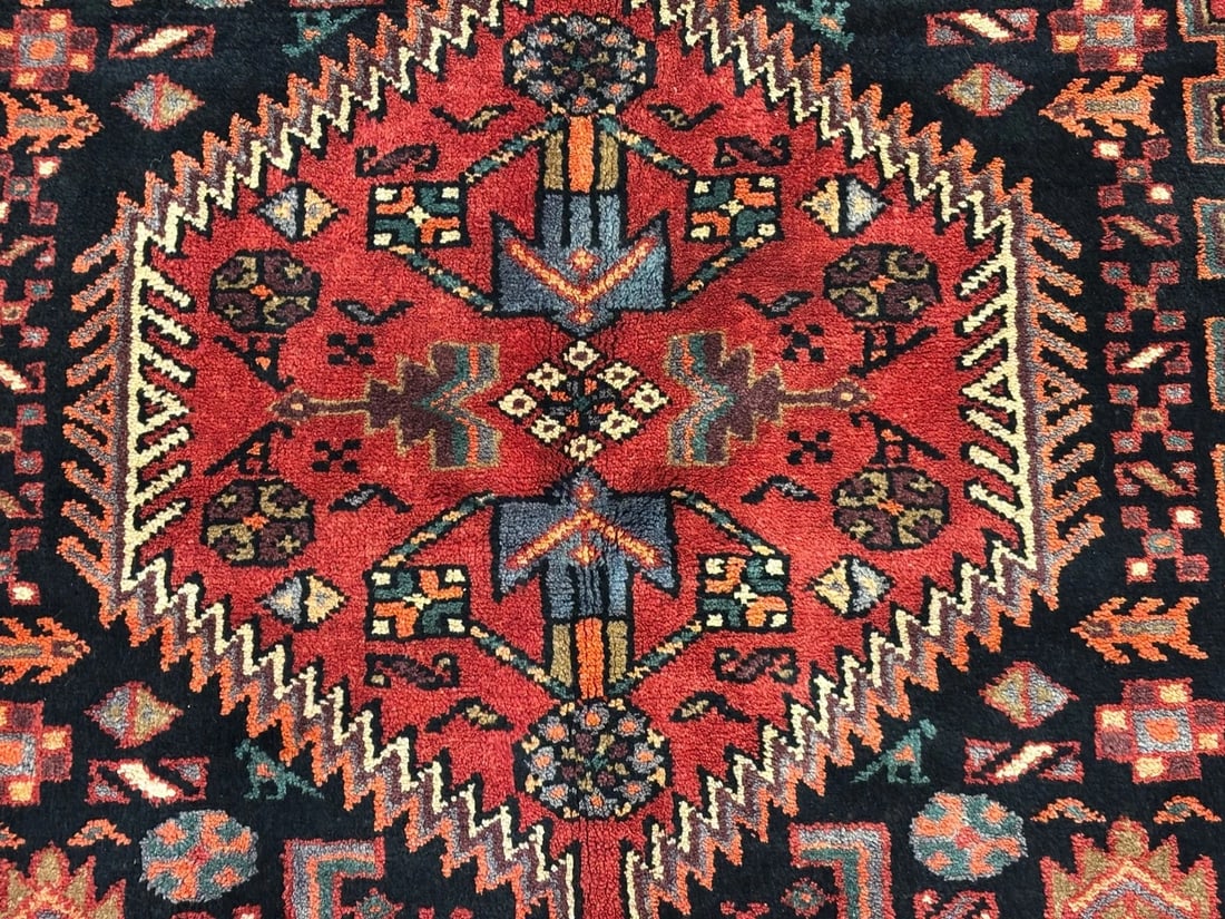 Hand Knotted Wool Persian Zanjan Tribal Oriental Rug 4'11" x 8'8" Navy Red - 5