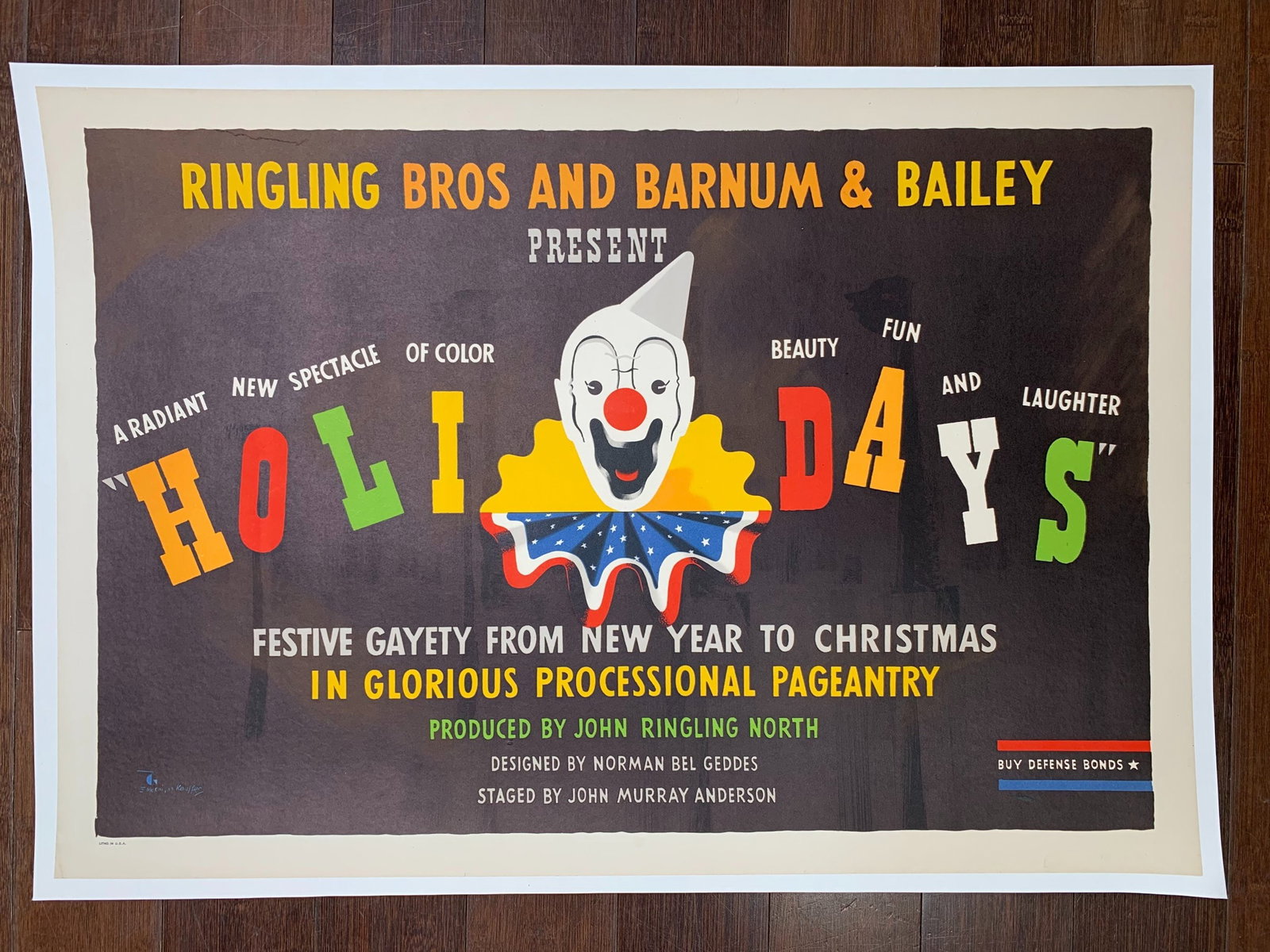 Ringling Bros. - Holidays - Art By Norman Bel Geddes (1942) 19.25x28 US Circus Poster LB: Title: Ringling Bros. - Holidays - Art By Norman Bel Geddes (1942) 19.25x28 US Circus Poster LB Description: Ringling Bros. - Holidays - Art By Norman Bel Geddes (1942) 19.25x28 US Circus Poster LB\n\