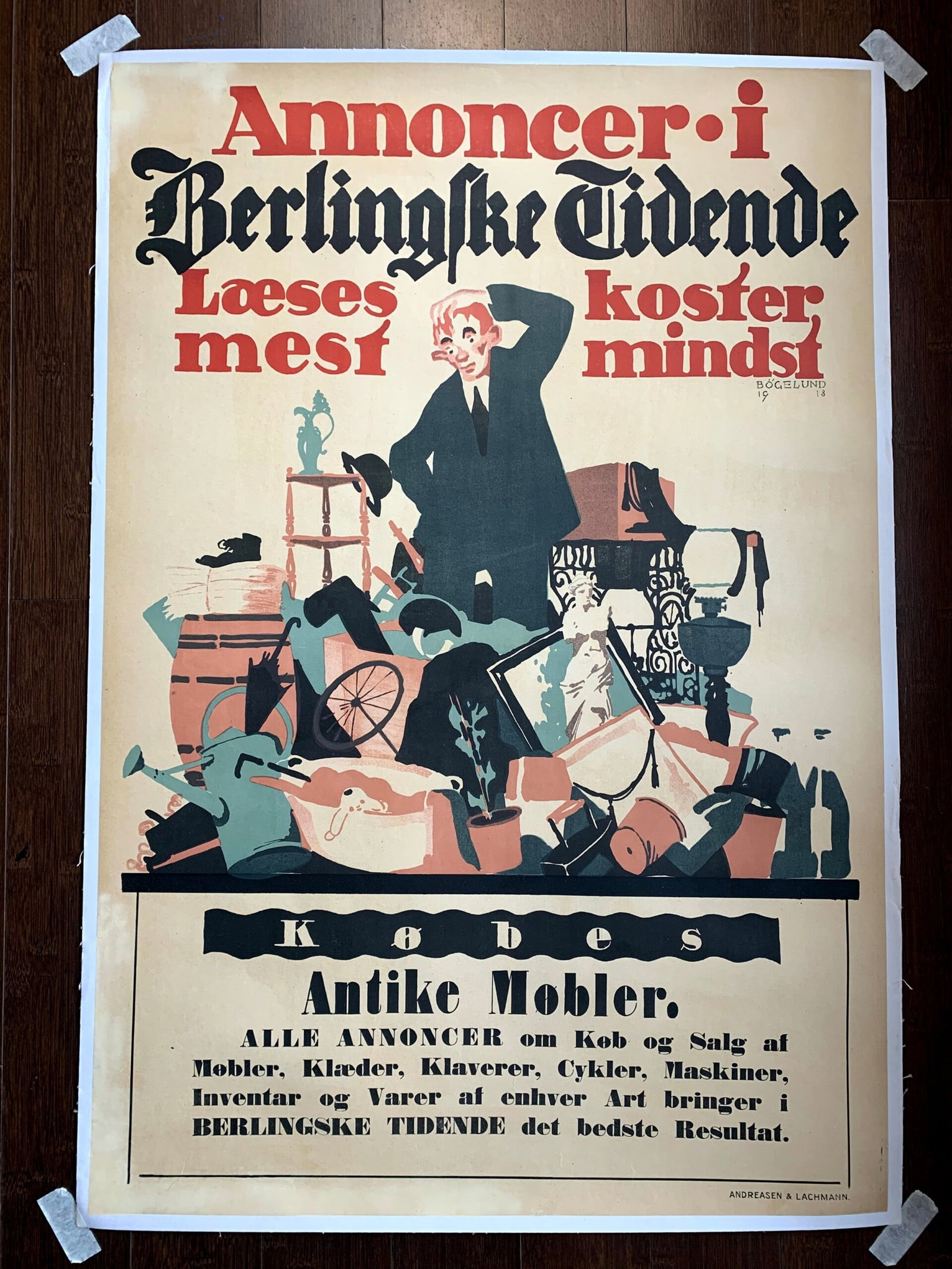 Annoncer Antike Mobler - Art By Thor Bogelund Jensen (1918) 23.25x34.5 Danish Advertising Poster LB (1 of 4)