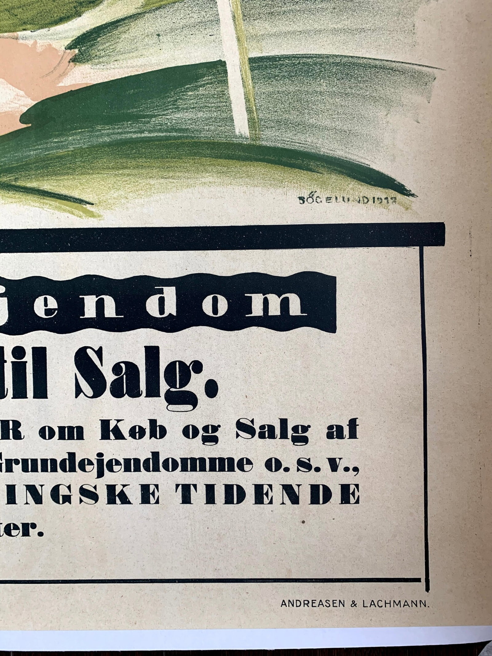 Annoncer Grande Til Salg - Art By Thor Bogelund Jensen (1918) 23.25x34.5 Danish Advertising Poster - 2