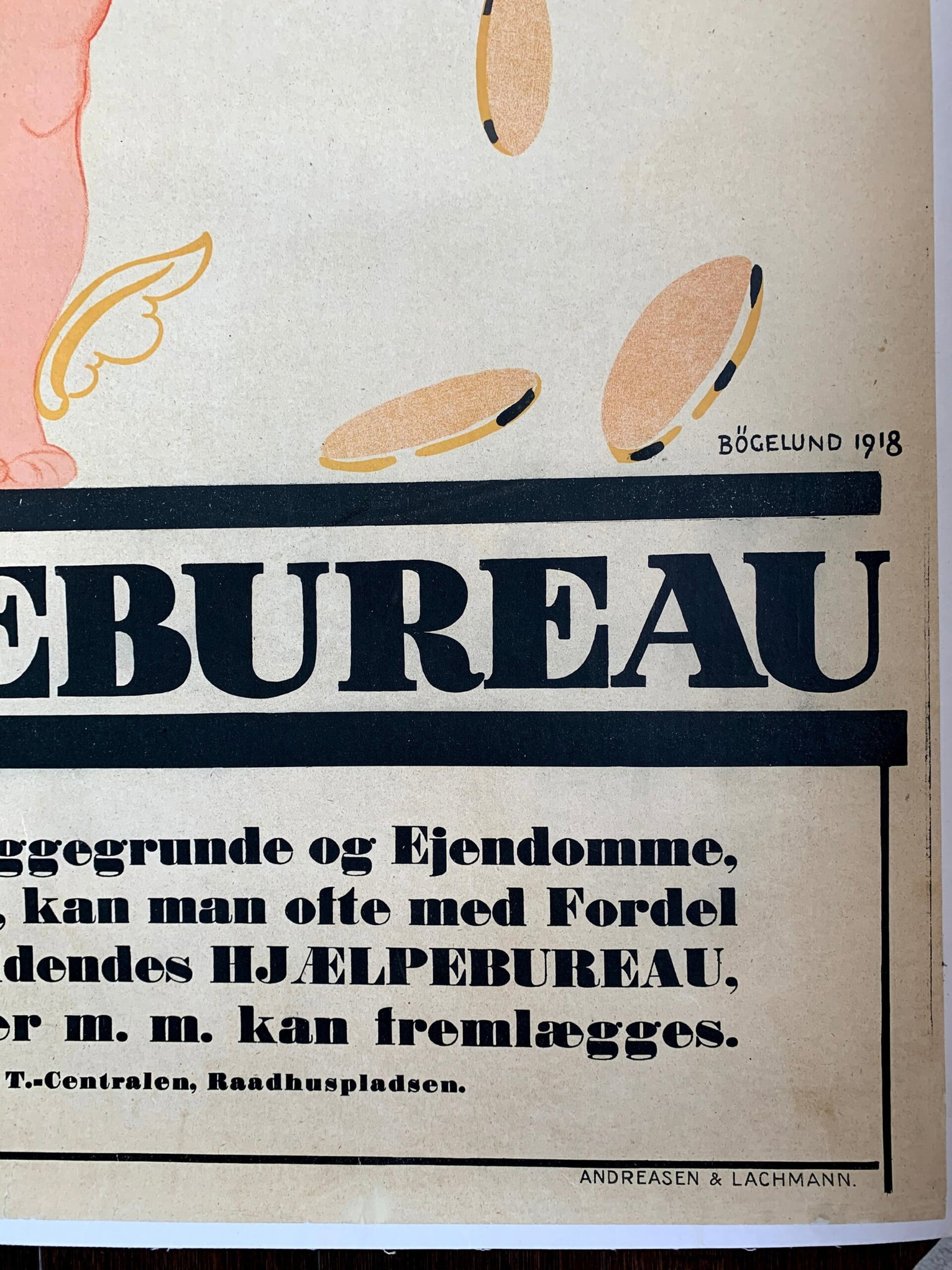 Annoncer - Hjaelpebureau - Art By Thor Bogelund Jensen (1918) 23.25x34.5 Danish Advertising Poster - 2