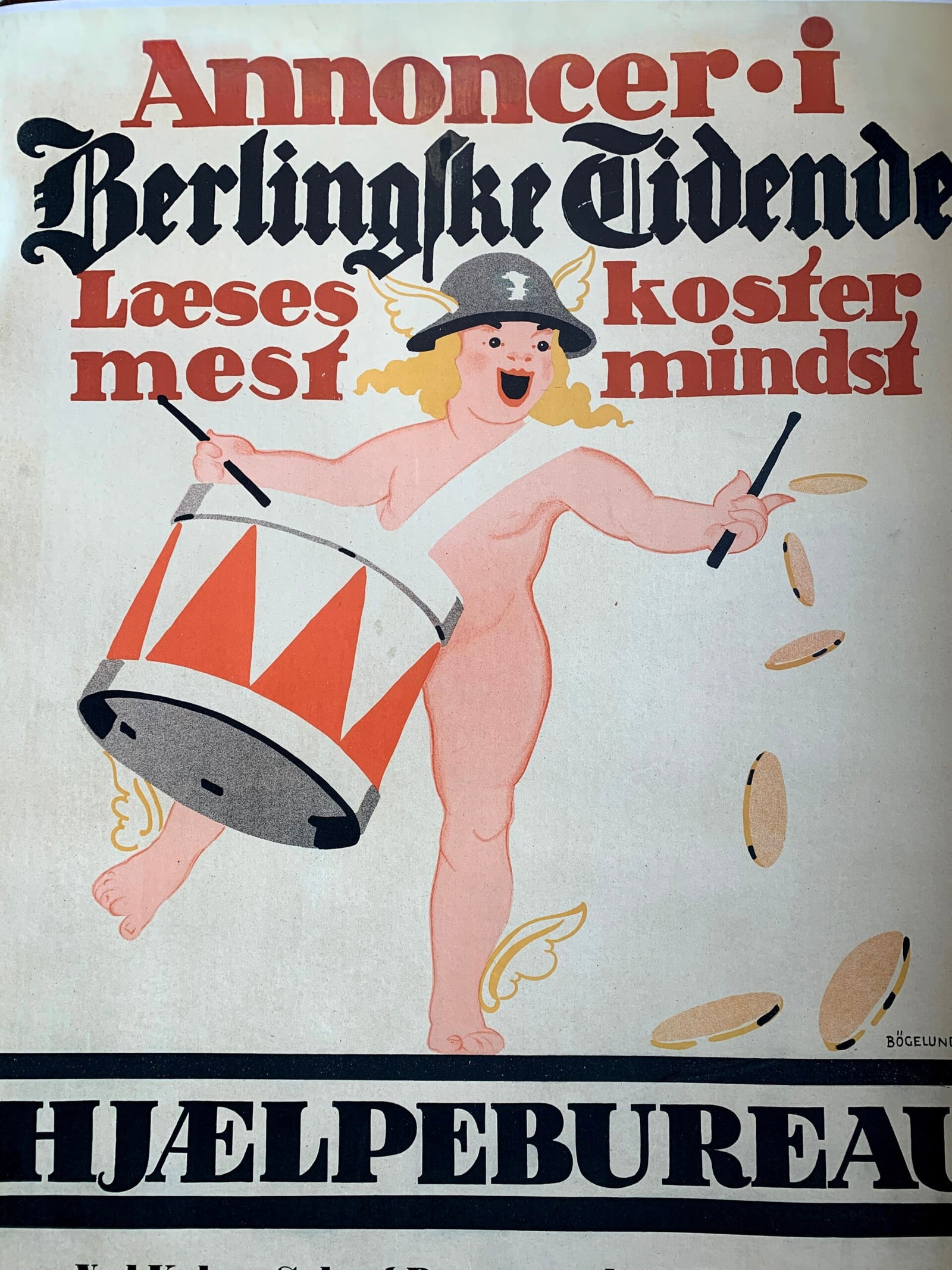 Annoncer - Hjaelpebureau - Art By Thor Bogelund Jensen (1918) 23.25x34.5 Danish Advertising Poster - 3