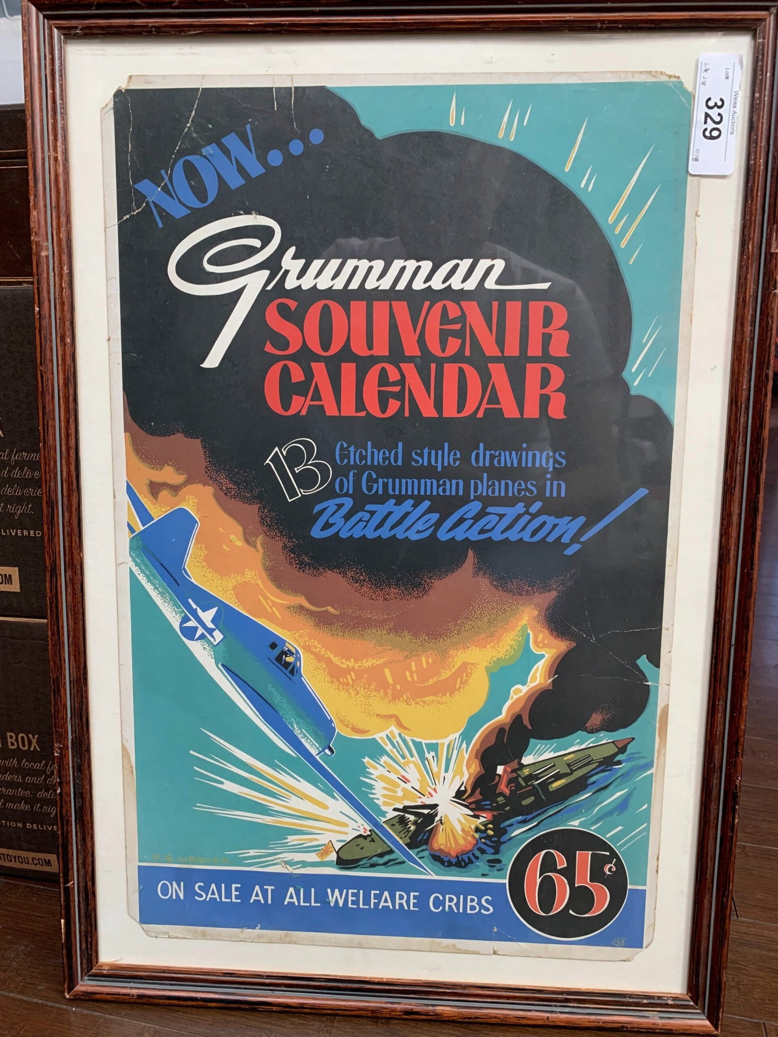 Grumman Souvenir Calendar Advertisement (1943) UK Rare WW2 Window Card Poster (1 of 5)