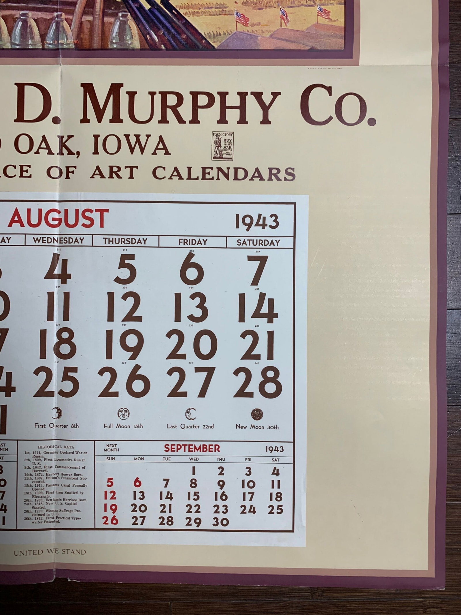 United We Stand Calendar (1943) 36 x 41 Rare US Salesman Sample WWII - 4