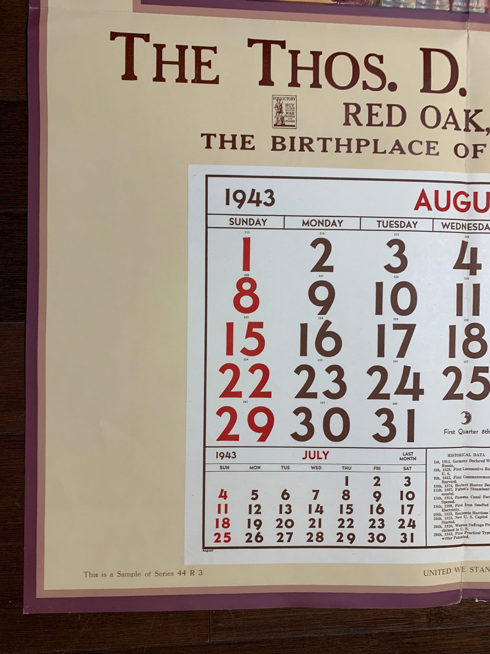 United We Stand Calendar (1943) 36 x 41 Rare US Salesman Sample WWII - 5