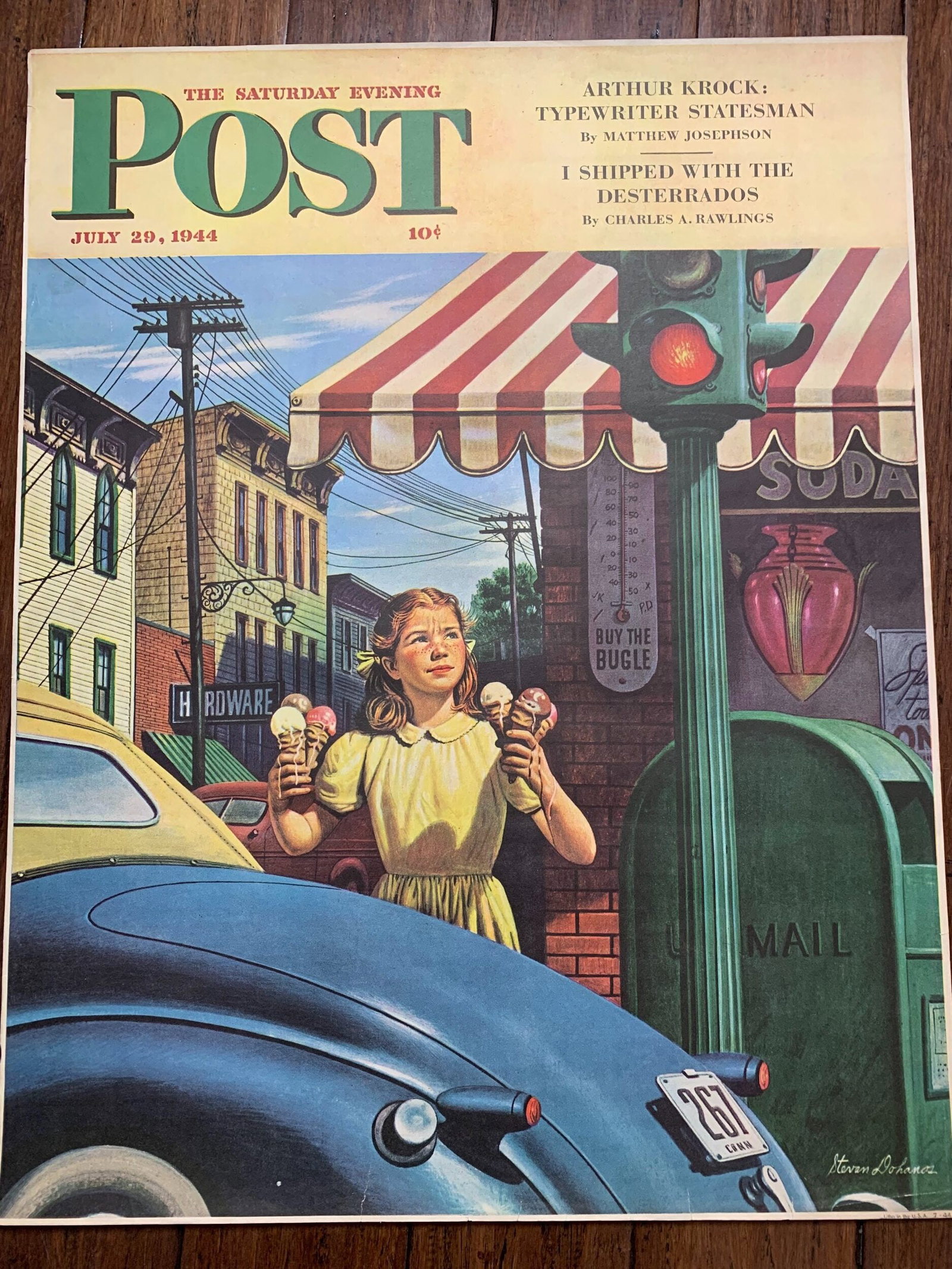 22x28 1944 Newstand Poster Saturday Evening Post - Art By Stevan Dohanos dripping Cones: Title: 22x28 1944 Newstand Poster Saturday Evening Post - Art By Stevan Dohanos dripping Cones Description: 22x28 1944 Newstand Poster Saturday Evening Post - Art By Stevan Dohanos dripping Cones\n\nP