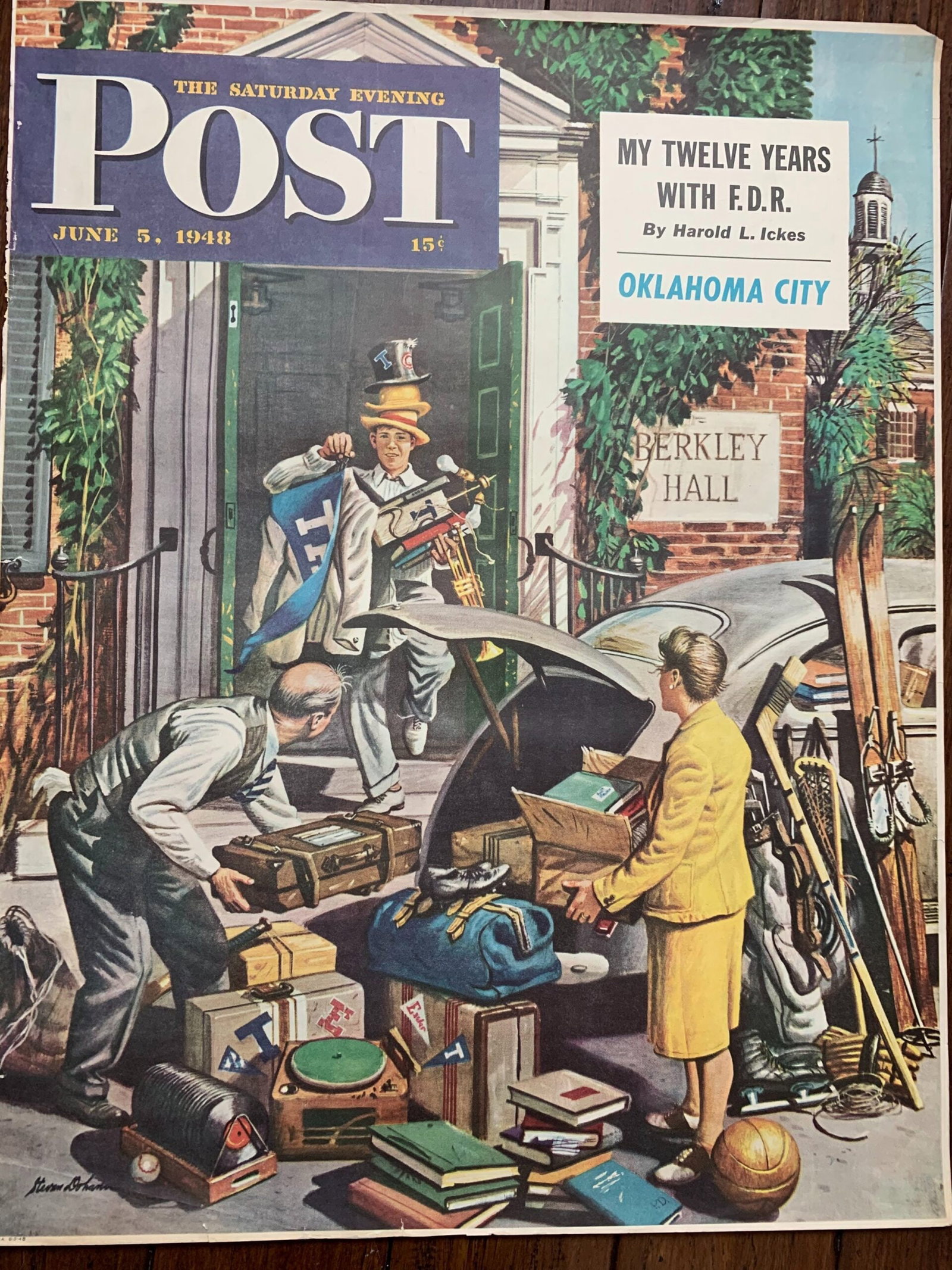22x28 1948 Newstand Poster Saturday Evening Post - Art By Stevan Dohanos returning Home From College: Title: 22x28 1948 Newstand Poster Saturday Evening Post - Art By Stevan Dohanos returning Home From College Description: 22x28 1948 Newstand Poster Saturday Evening Post - Art By Stevan Dohanos return
