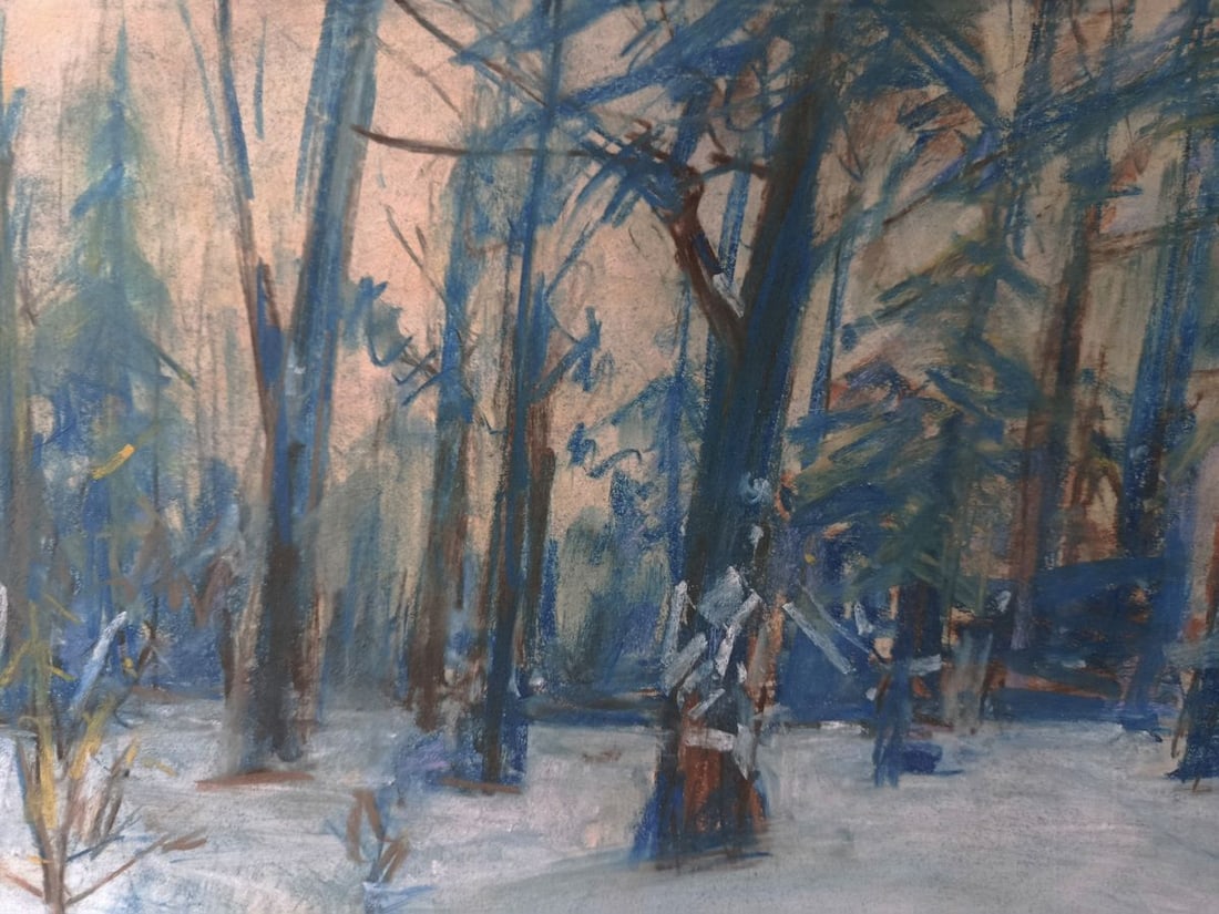 Pastel painting Winter evening forest Oleksiy Shovkunenko - 6