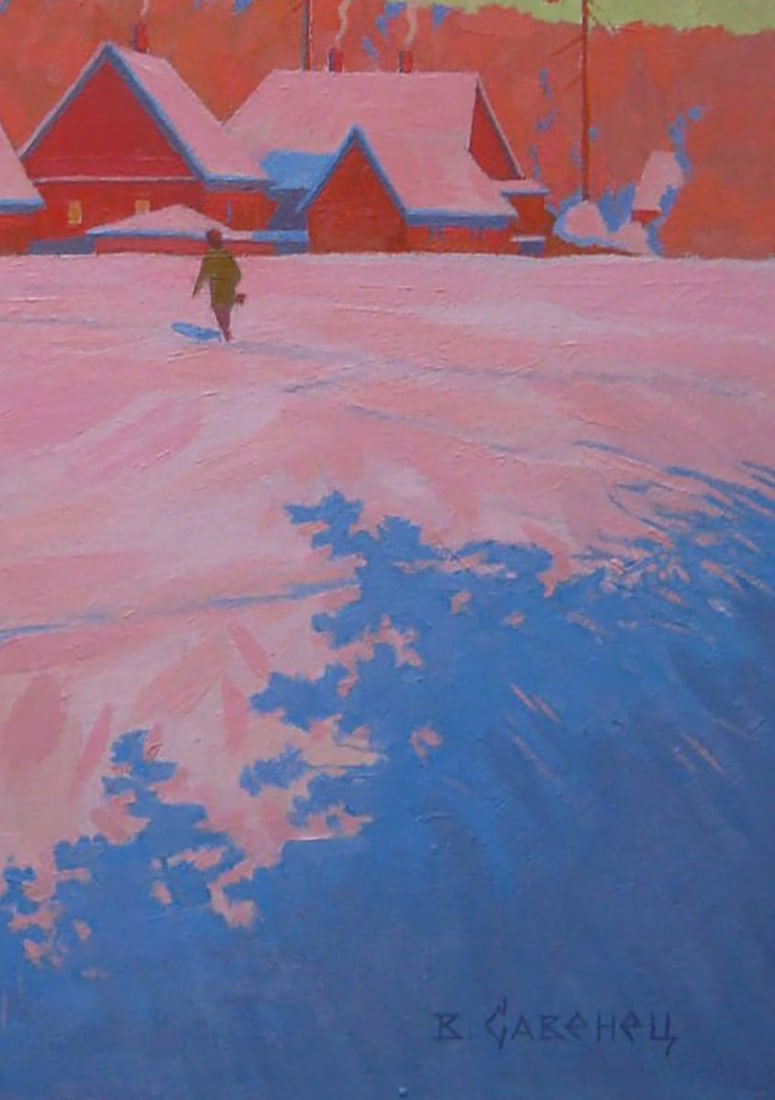 Oil painting Frosty evening in the village Valery Savenets - 2