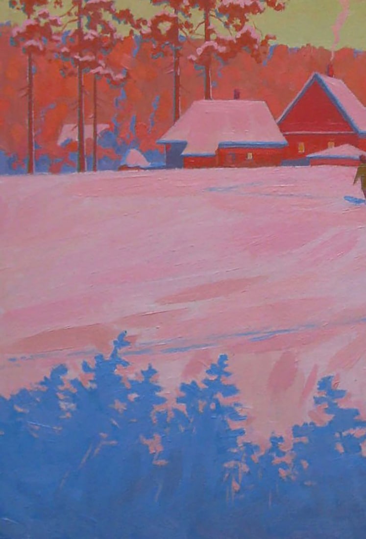 Oil painting Frosty evening in the village Valery Savenets - 3