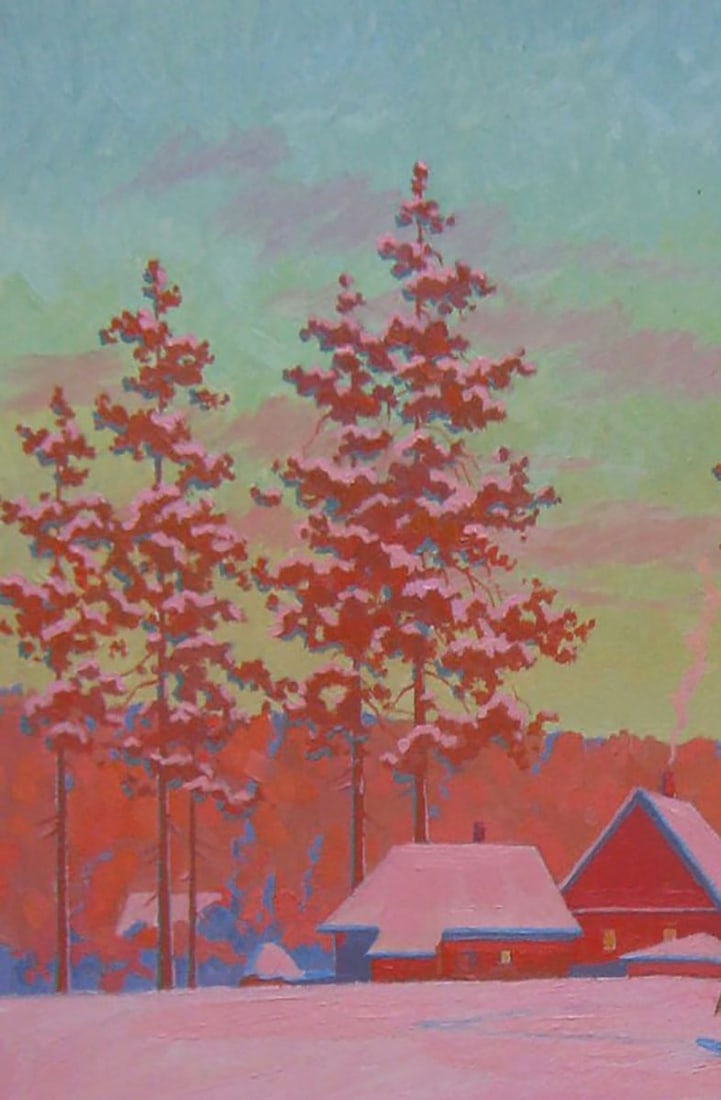 Oil painting Frosty evening in the village Valery Savenets - 4